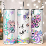 personalised whimsical fairies and dragon tumbler