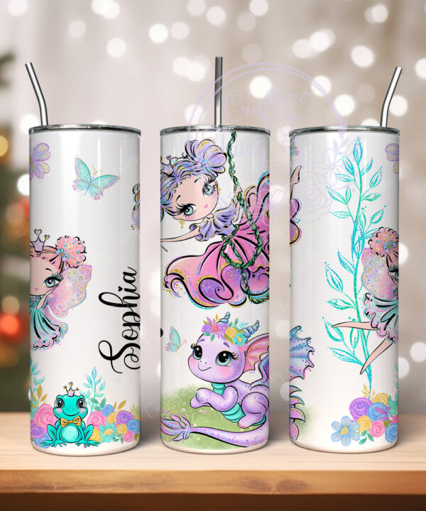 personalised whimsical fairies and dragon tumbler