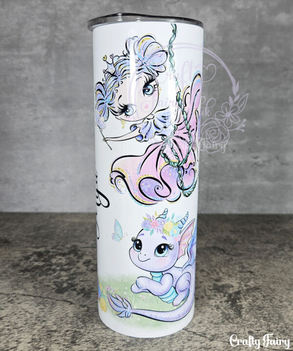personalised whimsical fairies and dragon tumbler
