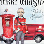 personalised postman in red thank you christmas card