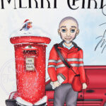 personalised postman in red thank you christmas card