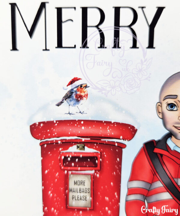 personalised postman in red thank you christmas card
