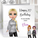 personalised gymnastics & cheer coach lady birthday card