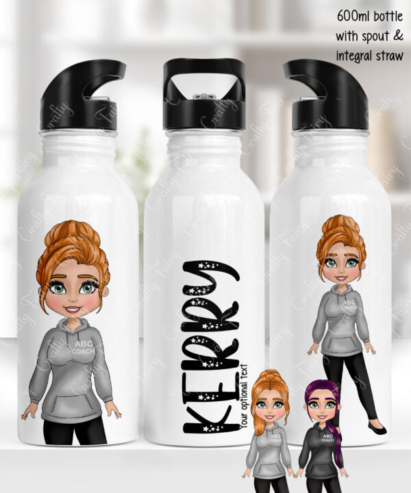 personalised gymnastics & cheer coach lady straight water bottle