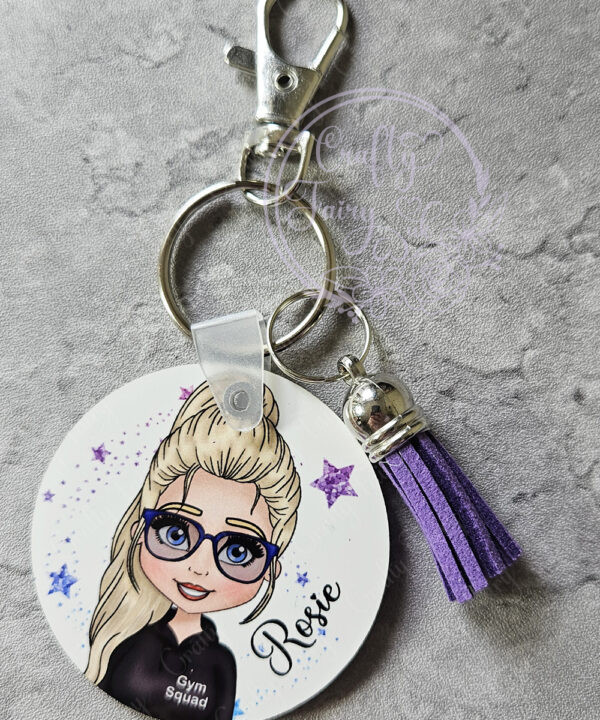 personalised gymnastics & cheer coach lady keyring / bag tag
