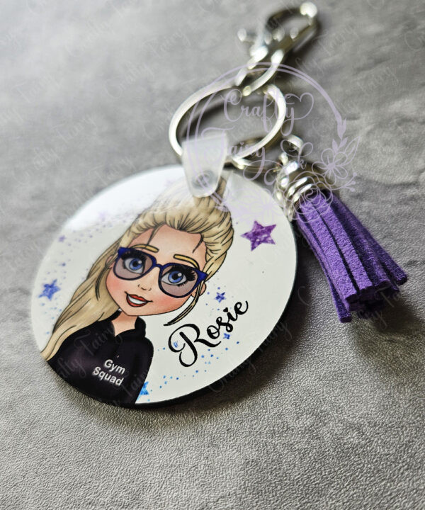 personalised gymnastics & cheer coach lady keyring / bag tag