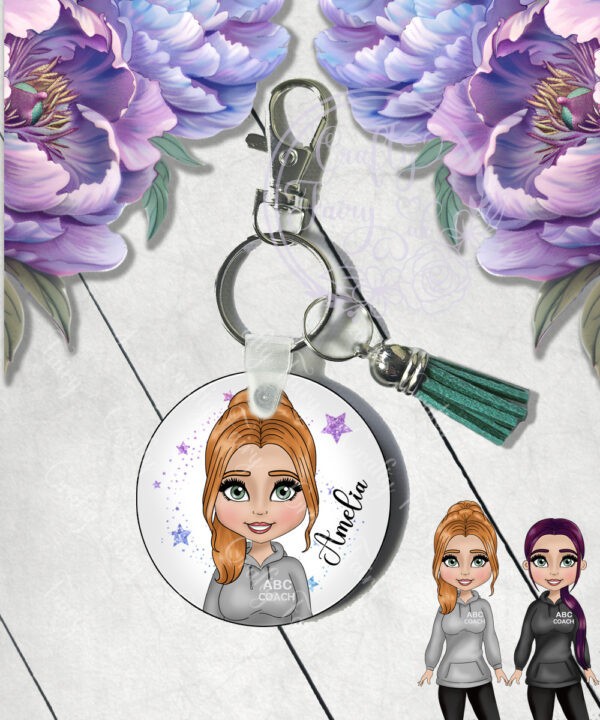 personalised gymnastics & cheer coach lady keyring / bag tag
