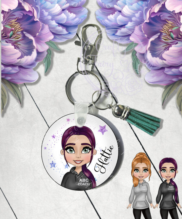 personalised gymnastics & cheer coach lady keyring / bag tag