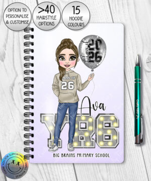 personalised class of 2026 gold balloons school leaver girl a5 notebook v6