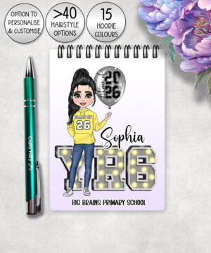personalised class of 2026 gold balloons school leaver girl a6 notebook