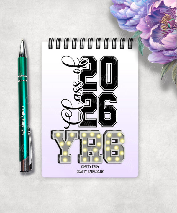 personalised class of 2026 gold balloons school leaver girl a6 notebook