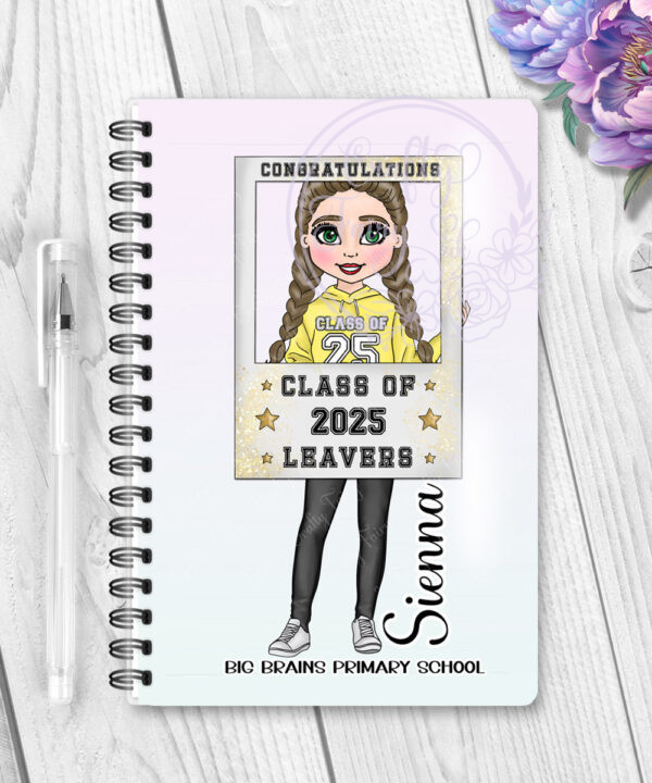 personalised class of 2025 school leaver girl selfie frame a5 notebook