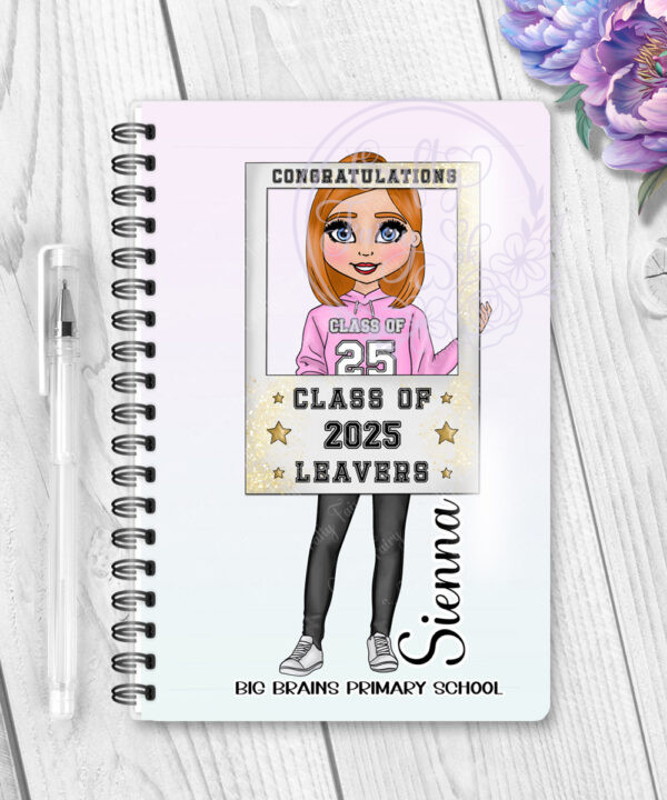 personalised class of 2025 school leaver girl selfie frame a5 notebook