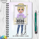 personalised class of 2026 school leaver girl selfie frame a5 notebook