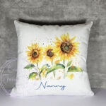 personalised watercolour sunflowers white velvet cushion