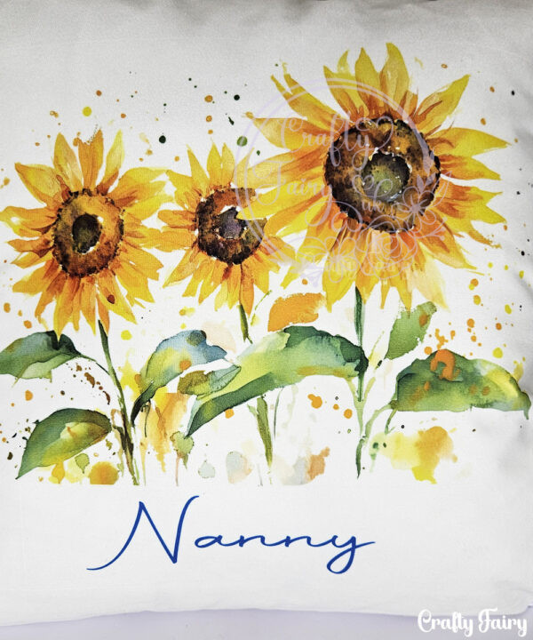 personalised watercolour sunflowers white velvet cushion