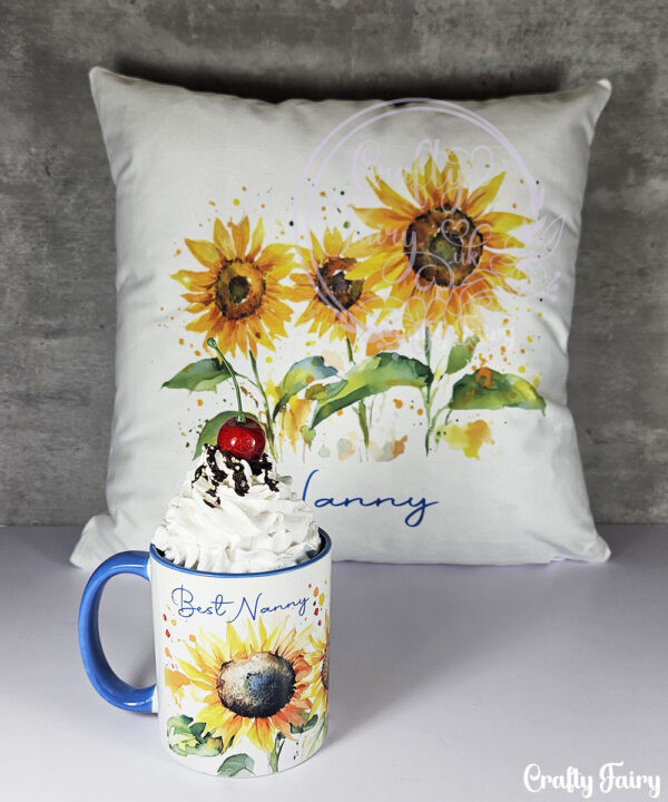 personalised watercolour sunflowers white velvet cushion