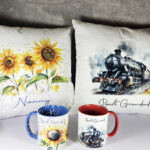 personalised watercolour sunflowers white velvet cushion