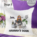 personalised female book lover love reading cushion cat, wine options