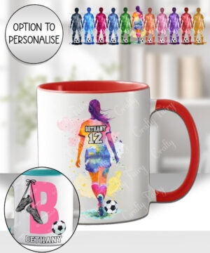 personalised watercolour football girl mug gift