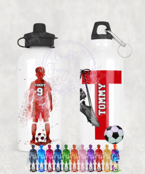 personalised watercolour football boy straight water bottle