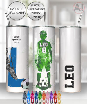 personalised watercolour football boy straight 20oz tumbler