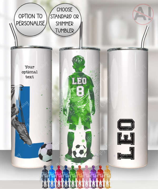 personalised watercolour football boy straight 20oz tumbler