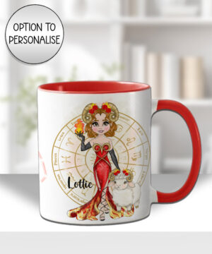 zodiac sign aries girl & ram personalised mug gift