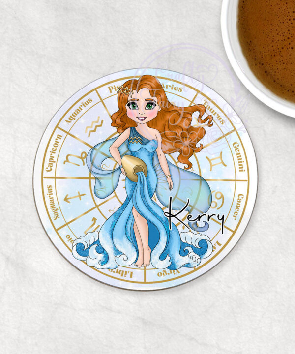 zodiac sign aquarius lady personalised drink's coaster gift