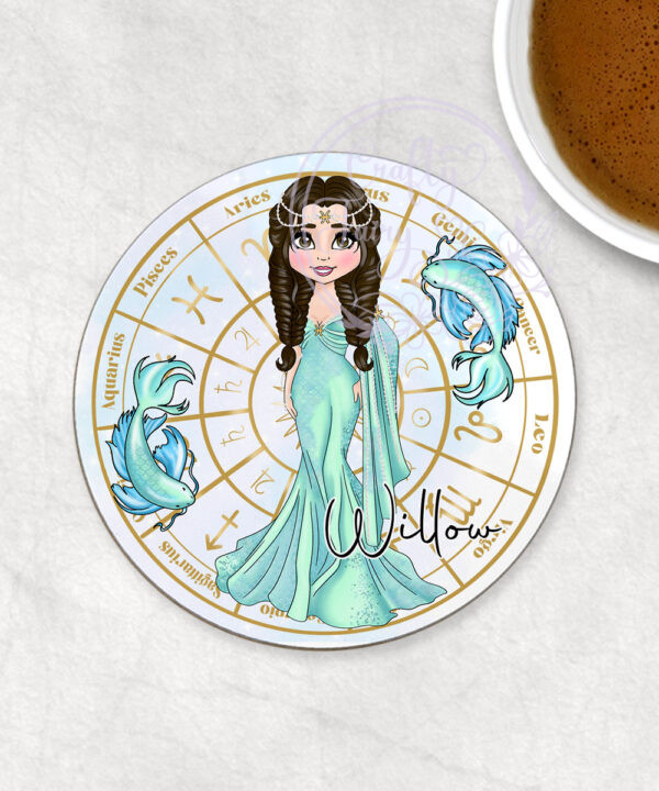 zodiac sign pisces lady personalised drink's coaster