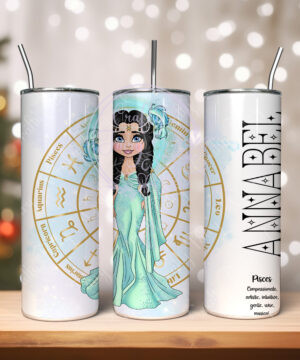 zodiac sign pisces lady personalised 600ml straight tumbler