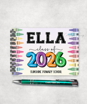 personalised class of 2026 school leaver crayons a6 blank notebook