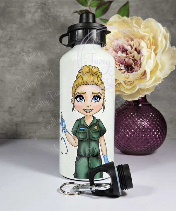 personalised female paramedic & ambulance straight water bottle