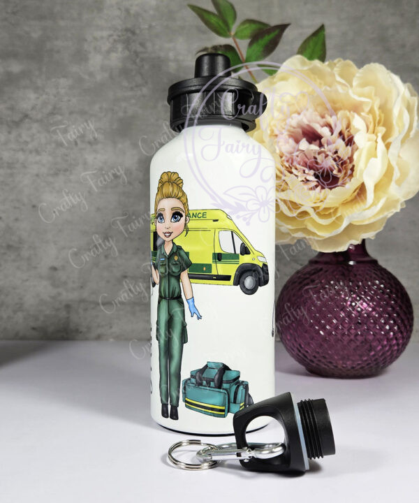 personalised female paramedic & ambulance straight water bottle