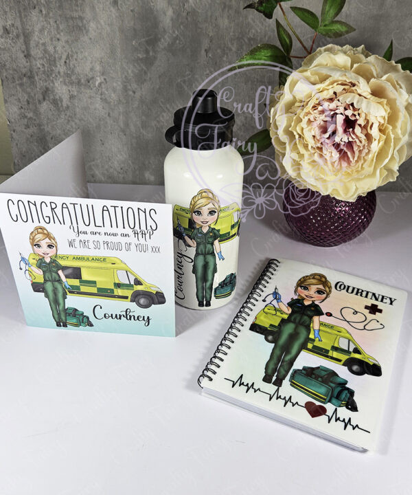 personalised female paramedic & ambulance straight water bottle