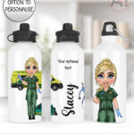 personalised female paramedic & ambulance straight water bottle