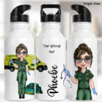 personalised female paramedic & ambulance straight water bottle
