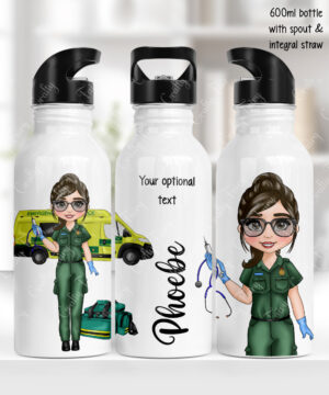 personalised female paramedic & ambulance straight water bottle