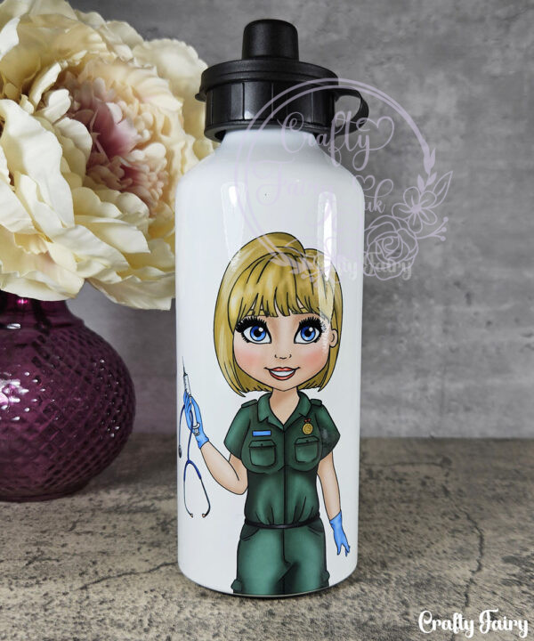 personalised female paramedic & ambulance straight water bottle