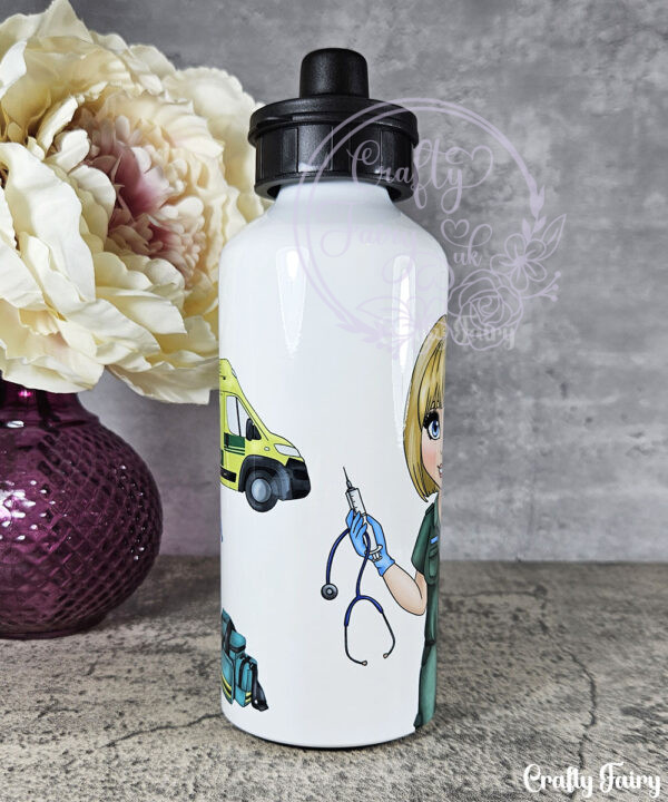 personalised female paramedic & ambulance straight water bottle