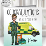 personalised male paramedic & ambulance congratulations card