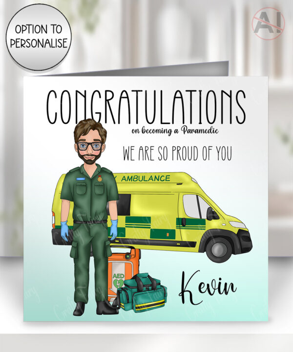 personalised male paramedic & ambulance congratulations card