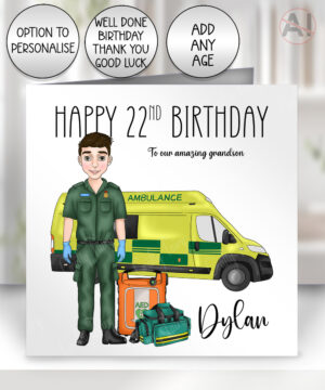 personalised male paramedic & ambulance birthday card