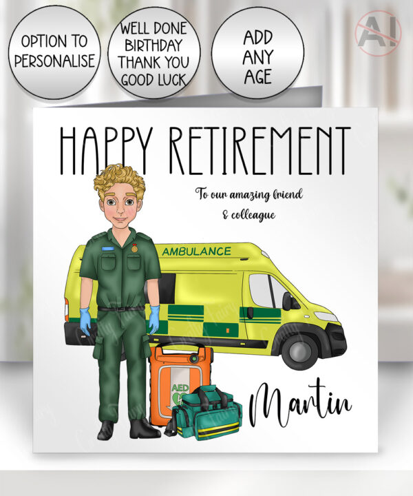 personalised male paramedic & ambulance birthday card