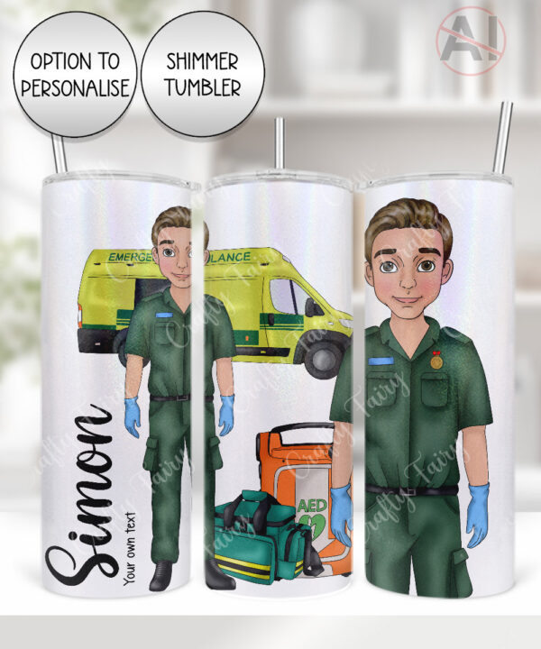 personalised male paramedic & ambulance straight 20oz tumbler