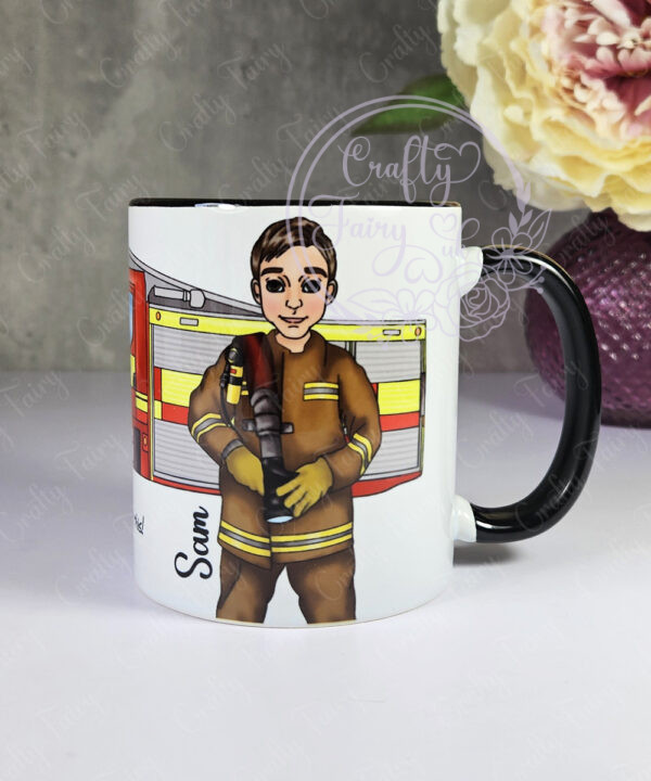 personalised male firefighter & fire engine mug gift