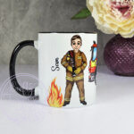 personalised male firefighter & fire engine mug gift