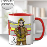personalised male firefighter & fire engine mug gift