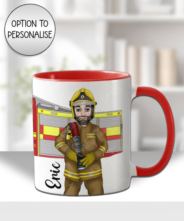 personalised male firefighter & fire engine mug gift