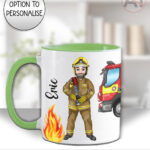 personalised male firefighter & fire engine mug gift